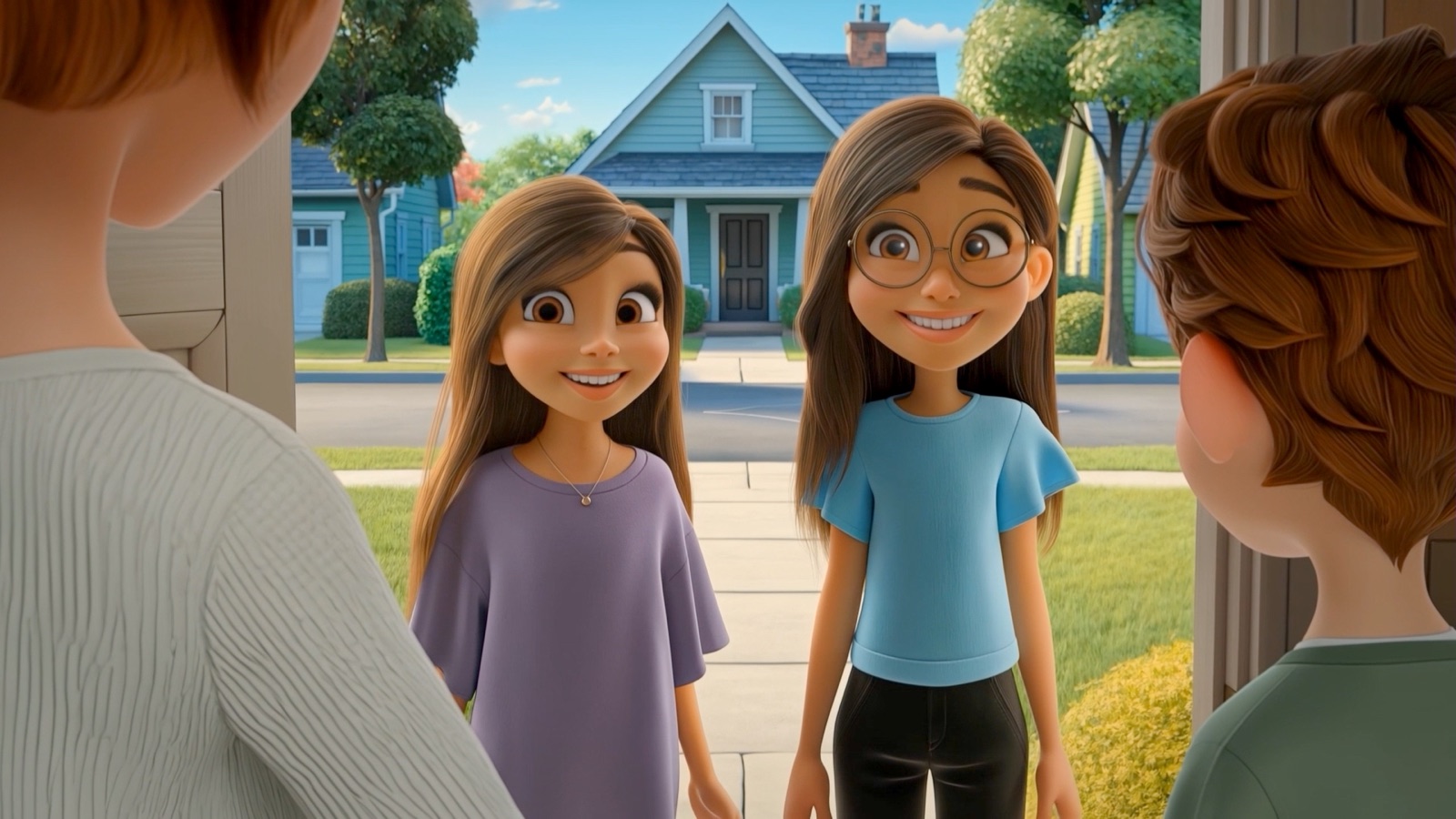 Two women arrive at a family home.